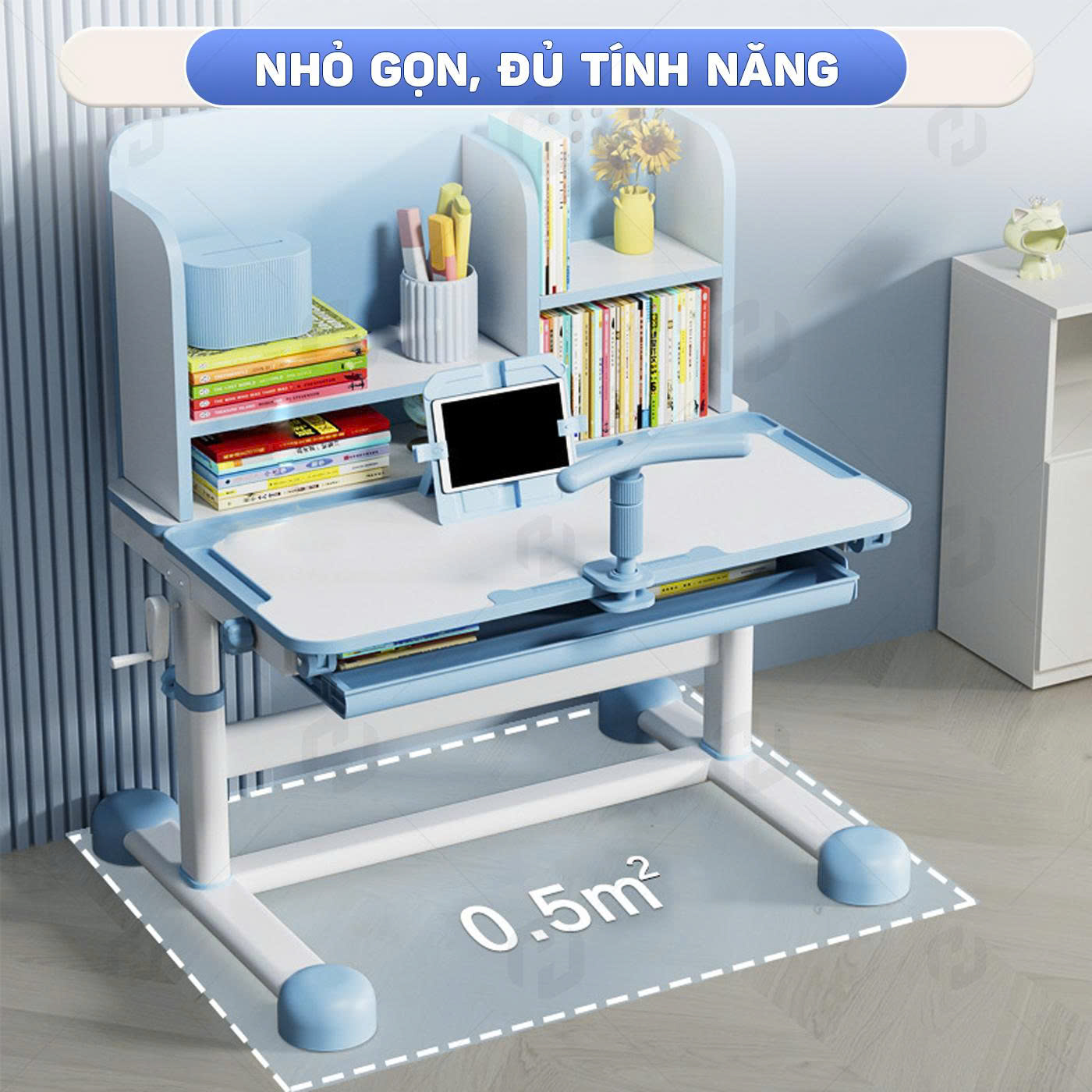 Bộ bàn học sinh tiểu học thông minh cho bé Htdkids T16 cải tiến | tăng giảm chiêu cao tay quay
